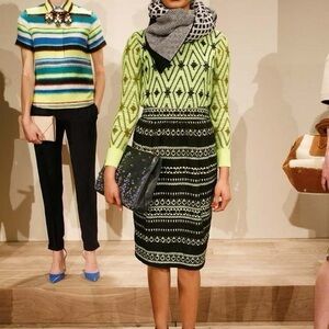 Rare J. Crew Collection Black and Neon Yellow Pencil Skirt